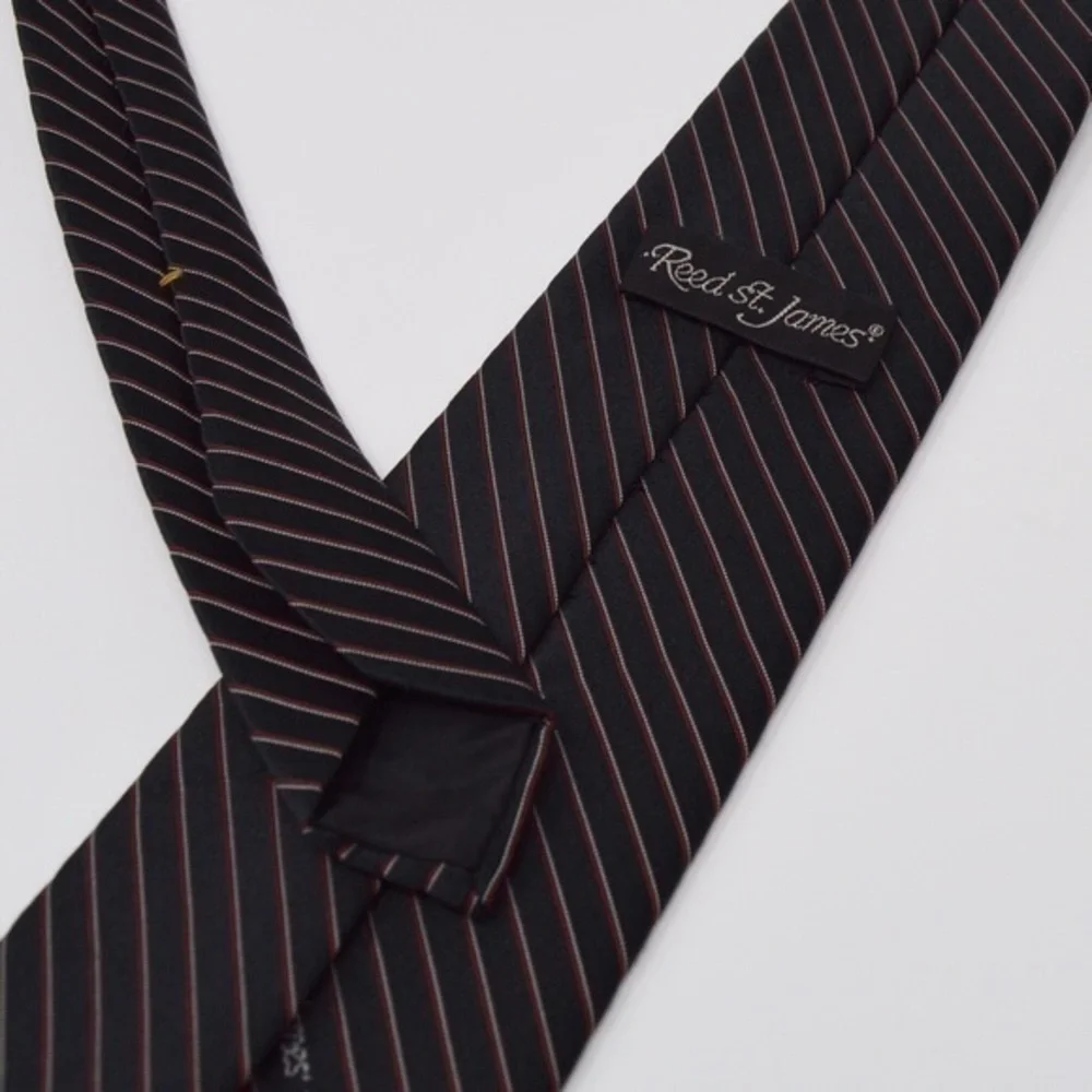 Reed St James Tie Black Red Silver Diagonal‎ Pinstripe Classic Width